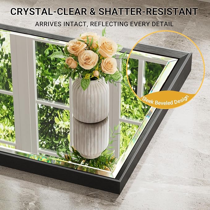 Black Framed Mirror for Bathroom, 22x30 Inch Black Rectangle Beveled Bathroom