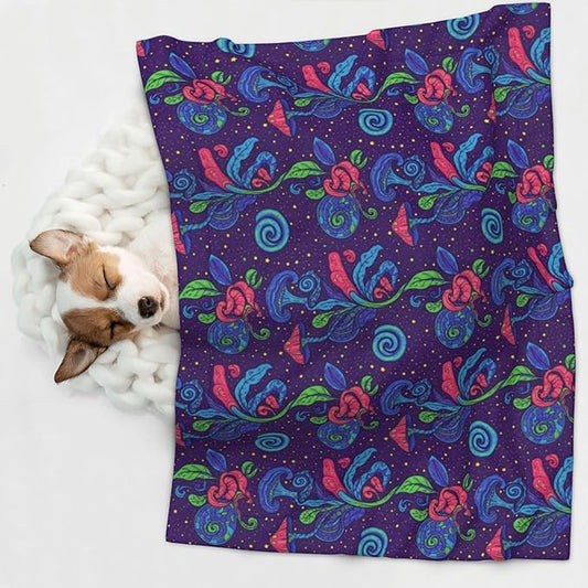 Reversible Dog Blanket for Beds Couches, Colorful Doodle Surreal Landscape Fantastic Mushroom, Double Sided Cat Blanket with Textured Dot Feel and Smooth Feel for Seasonal Comfort All Year