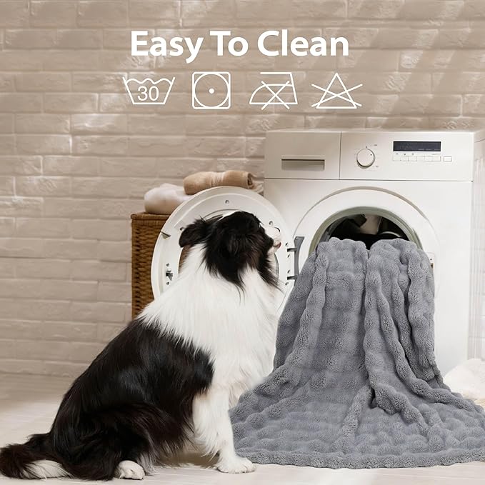 Dog Blankets Washable Pet Blanket - Fluffy Fuzzy Cat Puppy Blanket with Premium 300GSM 3D Fleece Bubble for Pet Kitten Doggy, Grey, 25x35IN