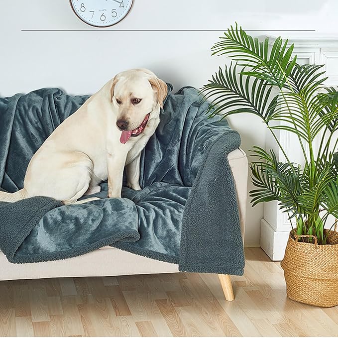 Waterproof Pet Blanket, Lovers Blanket Reversible Plush Sherpa Fleece Furniture Protector for Sofa, Bed & Couch, Liquid & Pee Proof Dog Blanket Cover for Dogs Cats Lovers Couples (Beige, XS(20"x28"))