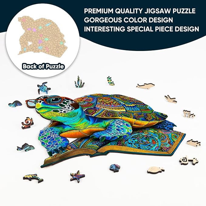 Mys Aurora Sea Turtle Puzzles for Adults 500 Pieces Family Game Gifts | 5MM Thick Jigsaw Puzzles Unique Shape Ocean Wooden Puzzles for Adults and Kids, 18.3 x 15.3 Inches