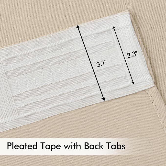 MIULEE Back Tab Cream Beige Curtains 102 Inch Long 2 Panels Set