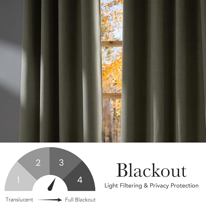 NICETOWN Beige Faux Linen Room Darkening Rod Pocket Curtains 63 inch Length