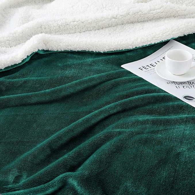 IR Imperial Rooms Emerald Green Sherpa Fleece Throw Blanket Twin Size for Bed - Wholesale Bulk Pack of 12 Sherpa Blankets - Soft Fluffy Throw Blankets for Hotels, Guest Bedroom, 60x80 Inches