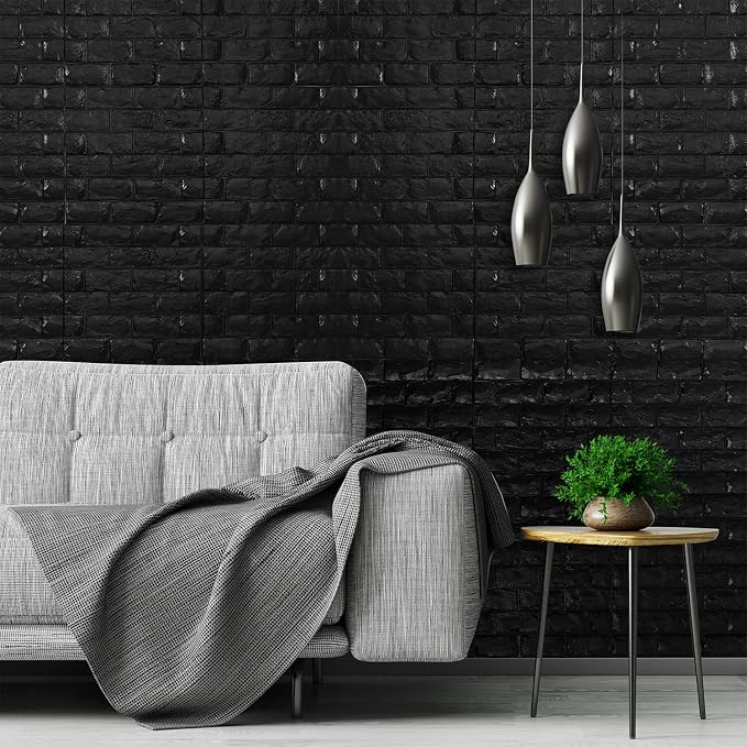 YU LI 3DH 3D Wall Panels Peel and Stick 30PCS Black Foam Brick Wallpaper