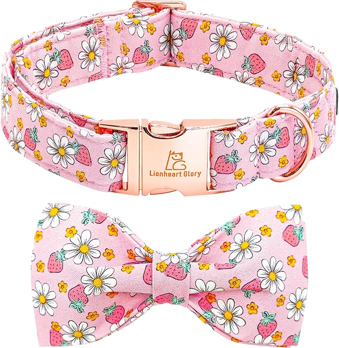 Lionheart glory Dog Collar Bow Collar Pink Dog Collar with Bow Tie Spring Summer Cute Collar Dog Female Soft Durable Adjustable Dog Collars for Medium Dogs Pet Gift