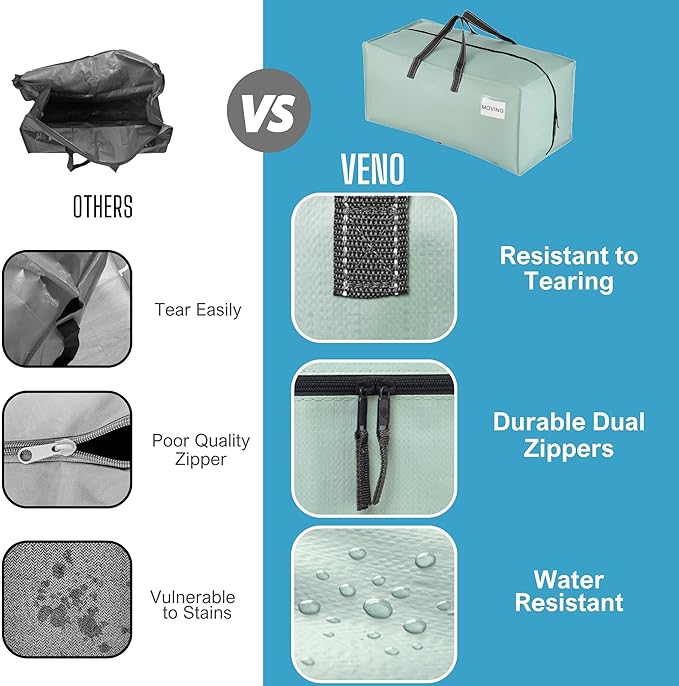 VENO 6 Pack Heavy Duty Moving Bags with Backpack Straps, Zippers & Handles, Extra Large Packing Bags for College Dorm Essentials, Moving Supplies Alternative to Cardboard Moving Boxes