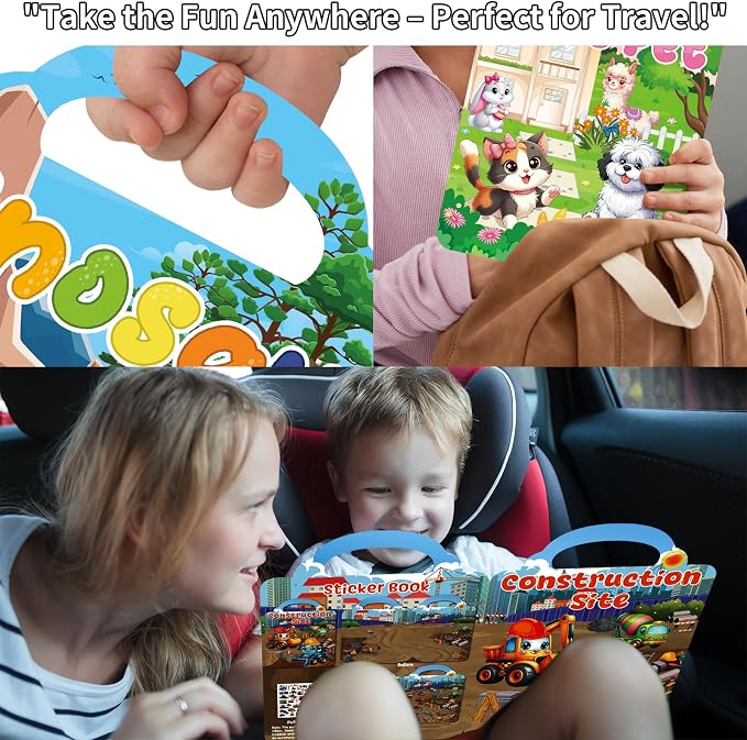 Kalysky 6 Set (260pcs) Reusable Sticker Books for Toddlers 1-3 2-4, Kids 3D Puffy Stickers (Dinosaurs, Forest, Town, Pets, Construction, Insects), Sticker Activity Books