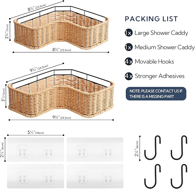 GRANNY SAYS Corner Shower Caddy, 2 Pack Rustproof Corner Shelves, Wicker Shower Organizers and Storage, Inside Shower Shelf for Home Decor