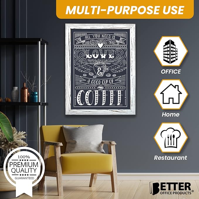 Better Office Products Magnetic Wall Chalkboard, Large Size 18" x 24", Rustic