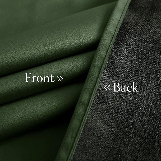 NICETOWN Olive Green Velvet Blackout Curtains 80 inch Long