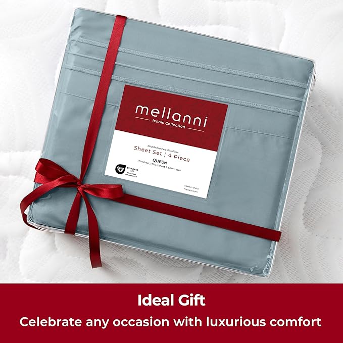 Mellanni Extra Deep Twin Sheets - 3 PC Iconic Collection Bedding - Hotel Luxury, Ultra Soft, Cooling Bed Sheets - Wrinkle, Fade, Stain Resistant (Twin, Spa Blue)