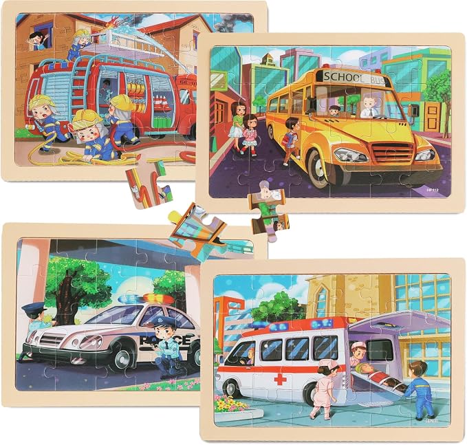 Puzzles for Kids Ages 4-6, 4 Packs 24 Piece Wooden Jigsaw Puzzle for Toddlers 5-8, Preschool Educational Puzzle Boards Toys Gifts for 4 5 6 7 8 Girls Boys