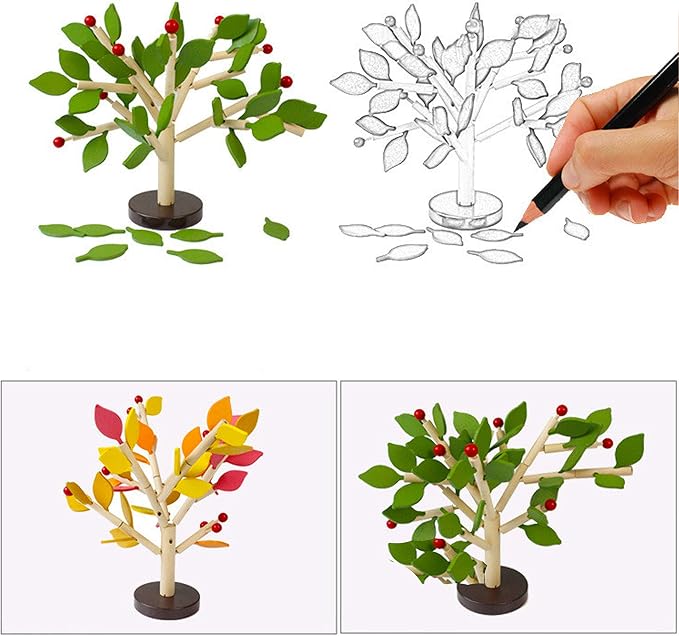 Early Childhood Building Blocks Wooden Assembling Tree Combination Boys and Girls DIY Disassembly Puzzles Educational Toys Home Office Decoration (Green)-3 Yrs+