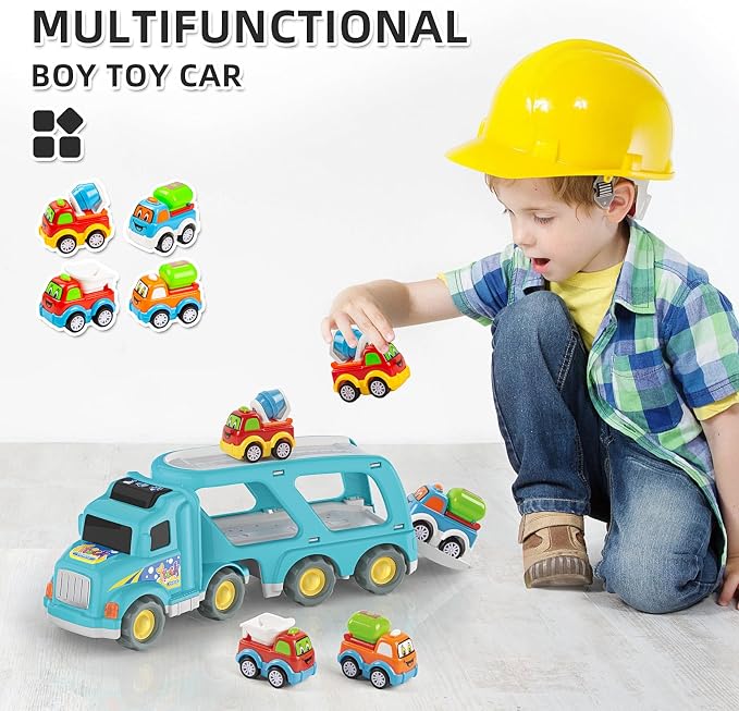 Veslier Toy Trucks Car for 2 3 4 5 Year Old Toddlers Boys Girls,Trucks Toys 5 in 1 Construction Vehicles Toys for Kids Boys Girls,Car Trucks Toys with Light Sound,Christmas Birthday Gifts.