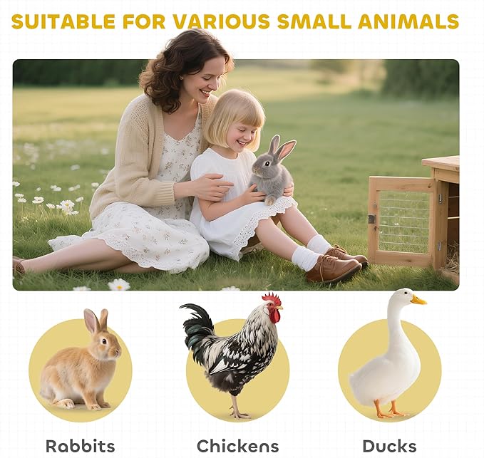 PawHut 62" Rabbit Hutch, Wooden Bunny Hutch, Guinea Pig Cage, Small Animal Enclosure with Run Area, Removable Tray, Asphalt Roof, Lockable Doors and Ramp, Nature Wood