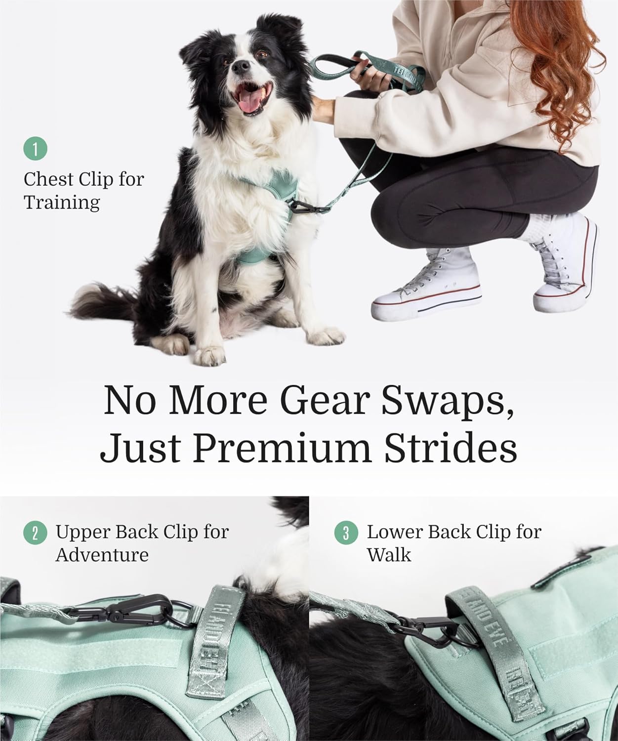 2025 New Edition, Fei & Eve MagEase Dog Harness - 3-Second Magnetic Buckles | 3-Point No-Pull Control | Heavy-Duty 900D Nylon | Dual Safety Handles | Breathable Mesh | Adjustable Fit | Medium, Green