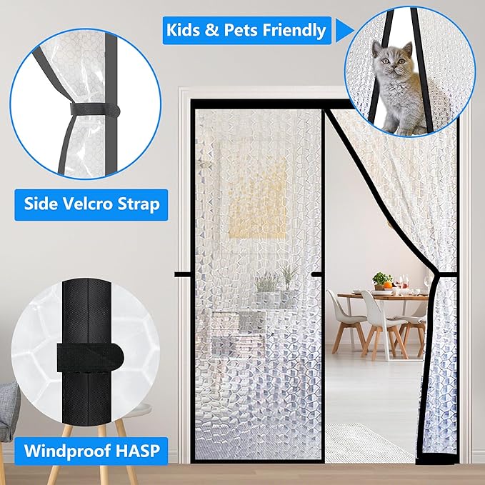 RELIANCER Magnetic Thermal Insulated Door Curtain,Waterproof EVA Door Cover,Fit Doors Size Up to 48"x78",Temperature Protection Insulated Doorway Curtain Partition,Patio Self-Closing Doors Net Screen