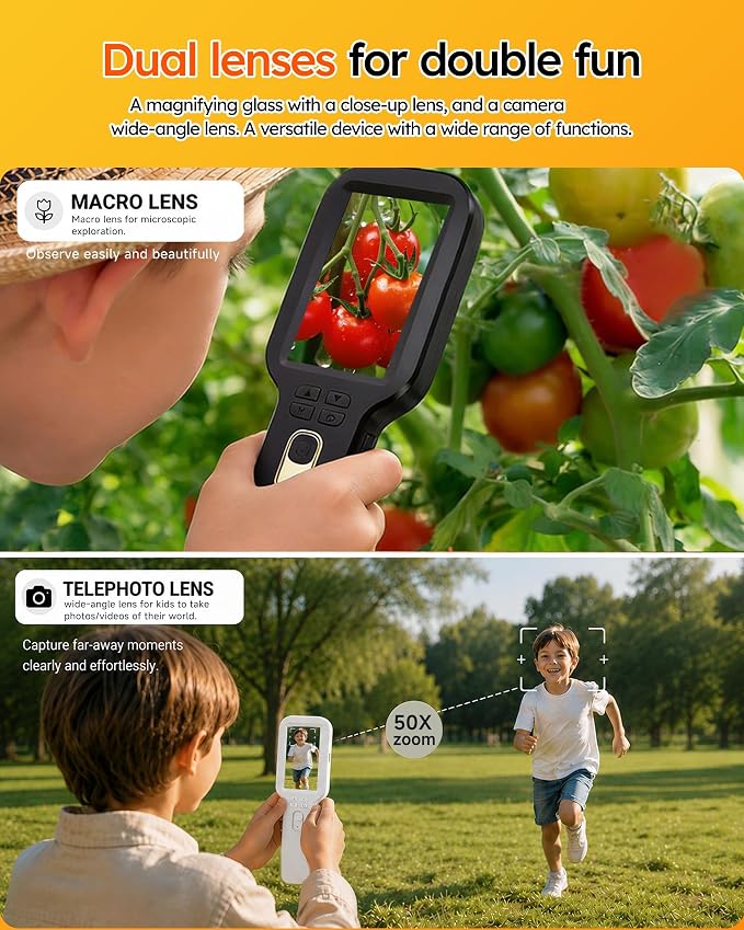 Kids Microscope Camera Autofocus Magnifier 500X STEM Gift Toy for Ages 4-12 | Handheld Digital Magnifying Glass Camera with 3.0" HD Screen and Photo/Video Record, Portable Edu Science Kits for Children