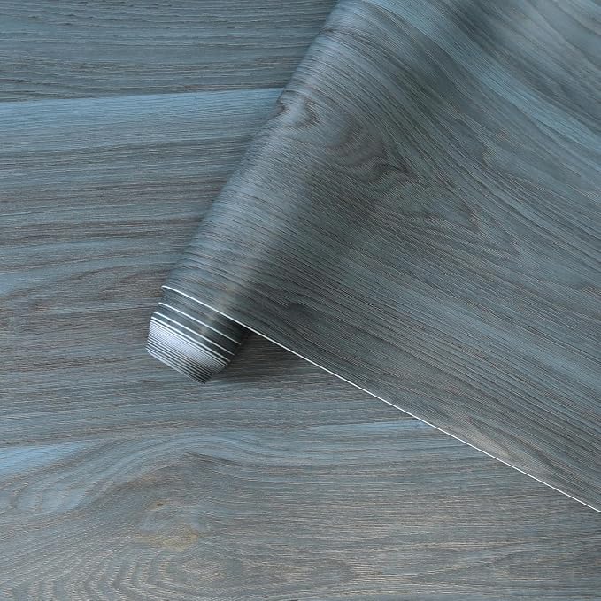 BOMENG Blue Wood Wallpaper Stick and Peel Peacock Wood Grain Contact Paper