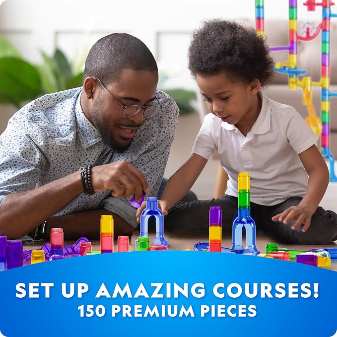 NATIONAL GEOGRAPHIC Glowing Marble Run – 150 Piece Construction Set with 30 Glow in the Dark Glass Marbles & Storage Bag, STEM Gifts for Boys and Girls, Building Project Toy (Amazon Exclusive) | 30 Glass Marbles, Smooth-Run Tubes, Action Pieces, Marble...