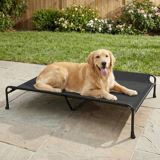 Veehoo Outdoor Dog Bed, 53" XXL Raised Dog Bed, Elevated Dog Bed with Headrest Sides, Washable Cooling Dog Cot with Non-Skid Feet, Breathable Mesh, Portable Pet Hammock for Indoor or Camping, Black