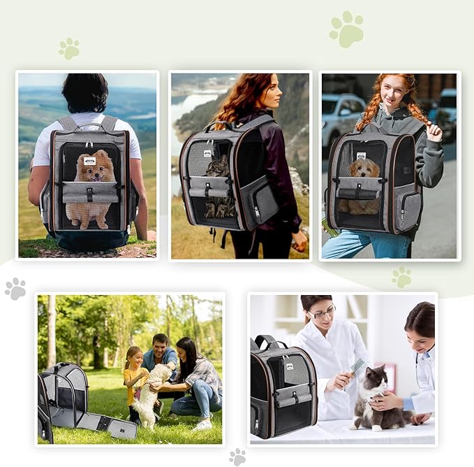 Lekebobor Extra Large Cat Backpack Carrier Expandable Pet Carrier Backpack for Small/Medium Dogs and Medium/Large Cats, Grey