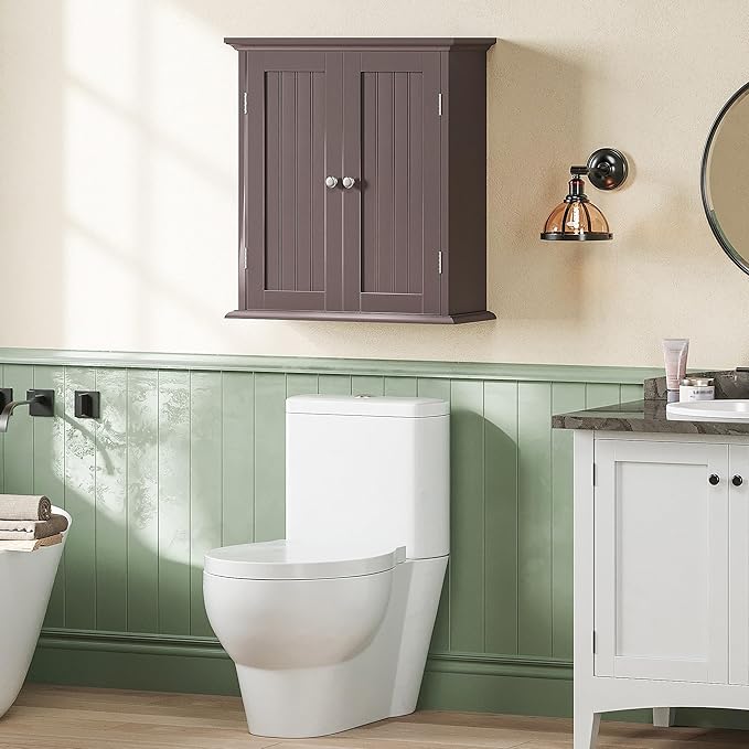 ChooChoo Bathroom Wall Cabinet, Over The Toilet Space Saver Storage Cabinet, Medicine Cabinet with 2 Door and Adjustable Shelves, Cupboard