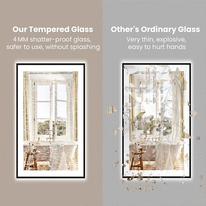 Amorho 72"x 32" LED Bathroom Mirror with Black Frame, Front Light and Backlit(Controlled Separately), Stepless Dimmable, Anti-Fog, Shatter-Proof, 3 Colors, Memory