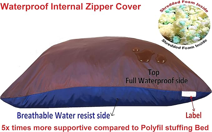 Dogbed4less XL Memory Foam Dog Bed for Medium Large Dogs with Orthopedic Comfort, Waterproof Liner and Khaki Washable Pet Bed Cover 47X29 Pillow