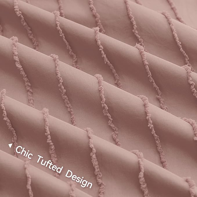 JELLYMONI Duvet Cover Twin Size Smokey Pink - 3PCS Boho Striped Duvet Cover Set Polyester Tufted Bohemian Textured Comforter Cover 68×90in with Corner Ties & Zipper and 2 Pillowcases