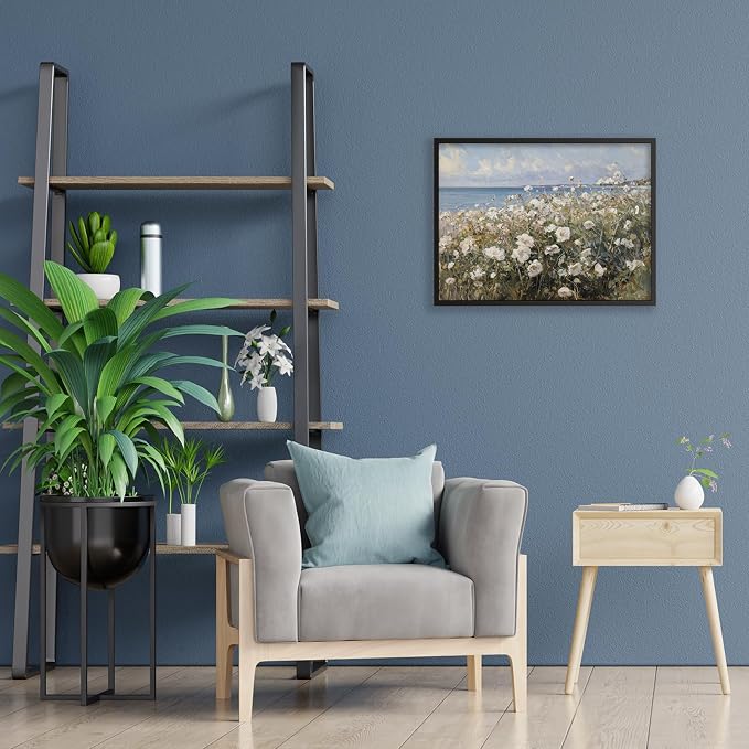 Nature Landscape Wall Art Coastal Wildflower Poster 12X16 inch Black Framed