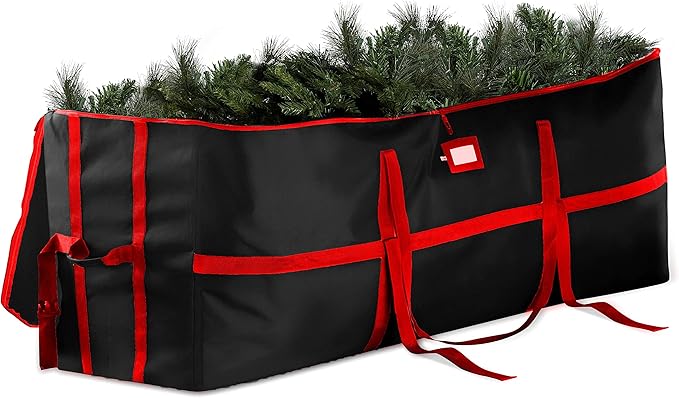 ZOBER Wide Christmas Tree Storage Bag - Maximum Accessibility - Fits 9 Ft Trees - 600D Oxford Fabric Christmas Tree Bag For Storage Box For Xmas - Strong, Durable Straps & Handles - Card Slot -Black