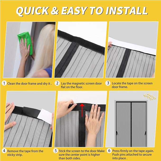 Reversible Left Right Side Opening Magnetic Screen Door for 60 x 80 in French Door, Screen Itself Size: 62" x 81", Glass Sliding Door Heavy Duty Screen Door Mesh Curtain for Front Patio Or Large Door