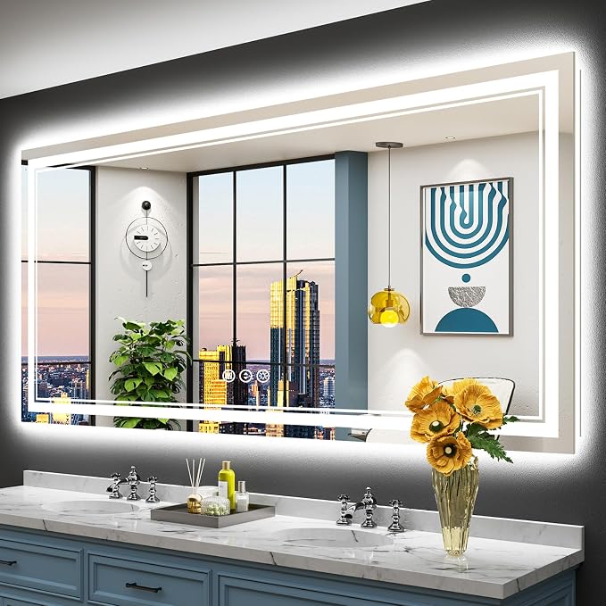 77x36 LED Bathroom Mirror with Lights, Backlit and Front Lit Anti-Fog Lighted