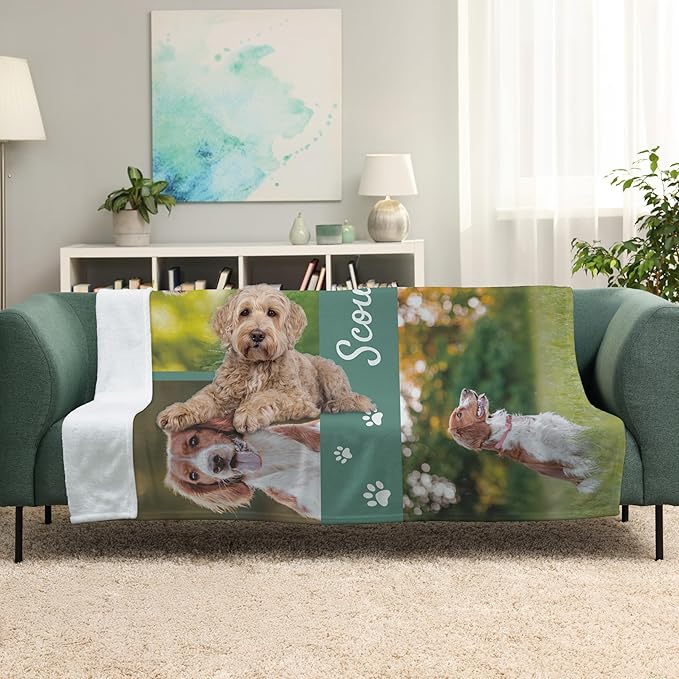 Prints Next Day – Custom 50" x 60" Fleece Pet Lightweight Blanket with Multi-Photo Upload - Personalized with Pet Lightweight's Name - Gift for Dog or Cat Owners - Printed in America