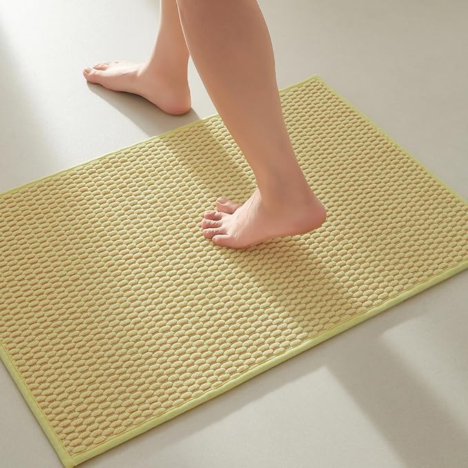 Bathroom Rugs Non Slip Washable, Super Absorbent Thin Bath Mat Small Quick Dry Low Pile Bathroom Rug, Yellow 20"x30"
