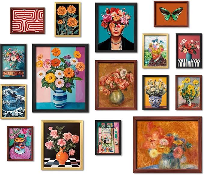 16 PCS Framed Eclectic Wall Art Decor, Mid Century Modern Maximalist Home