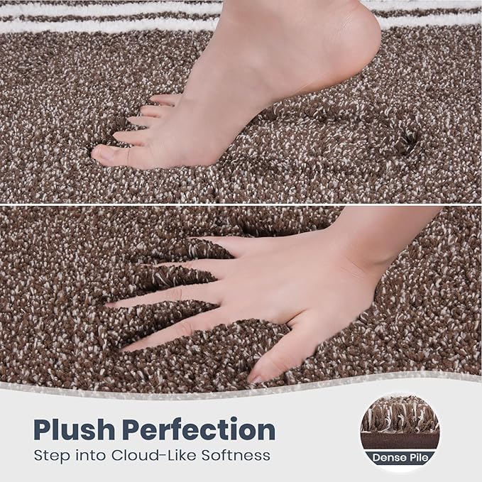 PURRUGS Bathroom Rug Non-Slip Machine Washable 20" x 30", Super Absorbent and Quick Dry Shaggy Microfiber Bath Mat, Extra Soft and Plush Bath Rug for Bathtub, Shower and Sink, Brown