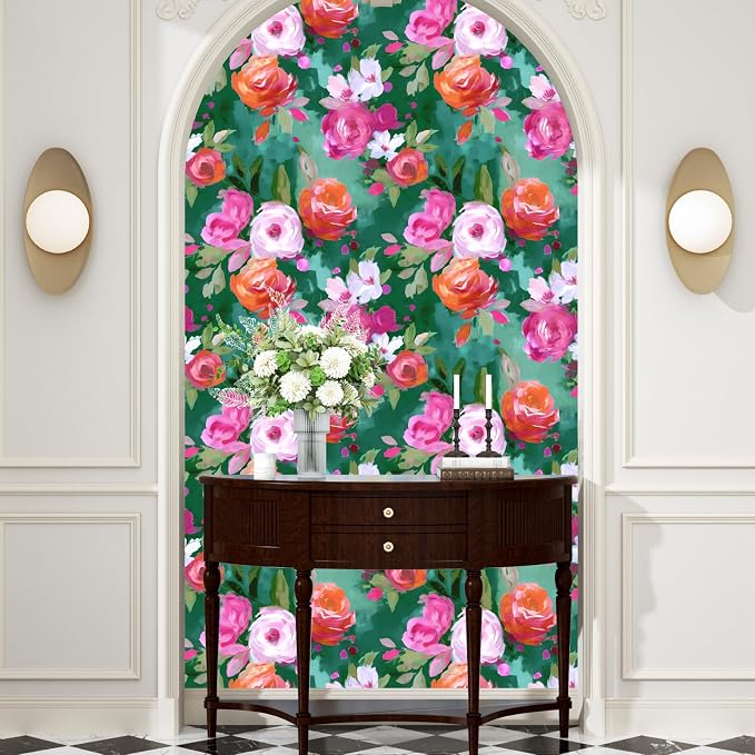 BOKEBEVE Extra Long Bright Wallpaper Stick and Peel Green Colorful Wall Paper