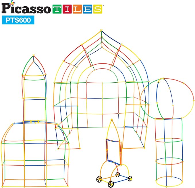 PicassoTiles 600pc Construction Toy Straw Building Set Children STEM Learning Interlocking Building Toys Creative Straw Connecting Builder Kits Early Education Kit for Kids Boys & Girls Ages 3+ PTS600