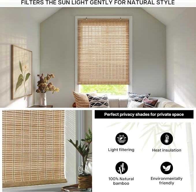 LazBlinds Cordless Bamboo Blinds, Bamboo Roll Up Shades