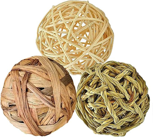 SunGrow Assorted Rabbit Chew Balls, Teething Activity Toy for Pocket Pets, Improves Dental Health, Environment Friendly, Stress Reliever (Assorted, 3 Pcs)