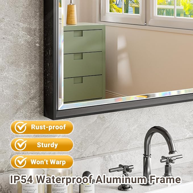 Black Framed Mirror for Bathroom, 22x30 Inch Black Rectangle Beveled Bathroom