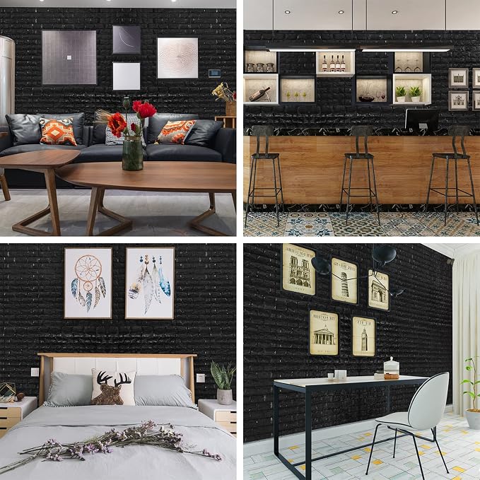 YU LI 3DH 3D Wall Panels Peel and Stick 30PCS Black Foam Brick Wallpaper