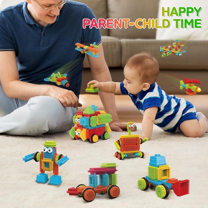 Contixo 144 pcs Bristle Shape 3D STEM Building Toys, Construction Learning Stacking Educational Block, Creativity Beyond Imagination, Inspirational, Safe & Durable, Recreational Toy for Kids Ages 3-8
