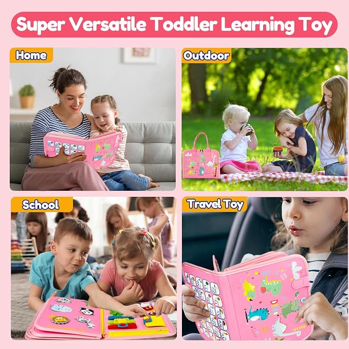 Toddler Busy Board Montessori Toys – Sensory Busy Book, Educational Learning Travel Toy for Airplane & Car, Keeps Toddlers Engaged, Birthday Gifts for Toddler Girls