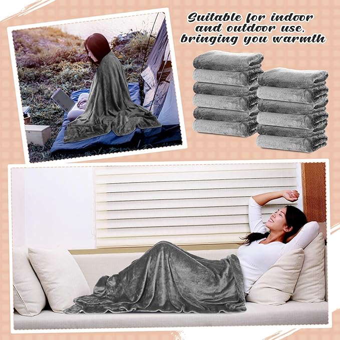 18 Pieces Fleece Blankets Bulk for Wedding 50 x 60 Inch Soft Lightweight Flannel Throw Blankets Bulk for Wedding Guests Home Outdoor Couch Sofa Bed Gifts(Dark Gray)