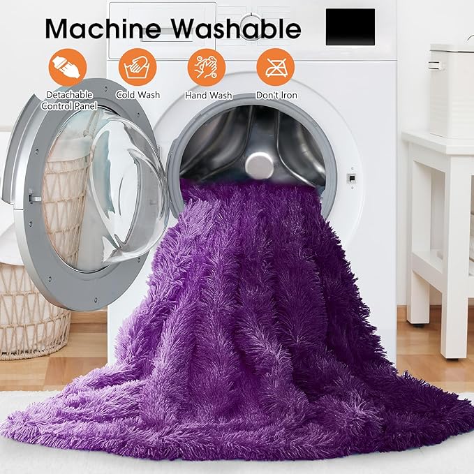 Heated Electric Blanket Queen,Warm Winter Birthday Gifts for Women Her Grandma–Faux Fur with Soft Sherpa,10 Heat Settings,5 Time Settings with Fast Heating, 84x90, Mystic Purple