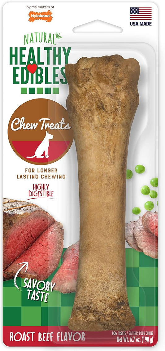 Nylabone Healthy Edibles Natural Dog Chews, Long Lasting Bones for Dogs, Roast Beef Flavor Dog Treats, X-Large (1 Count)